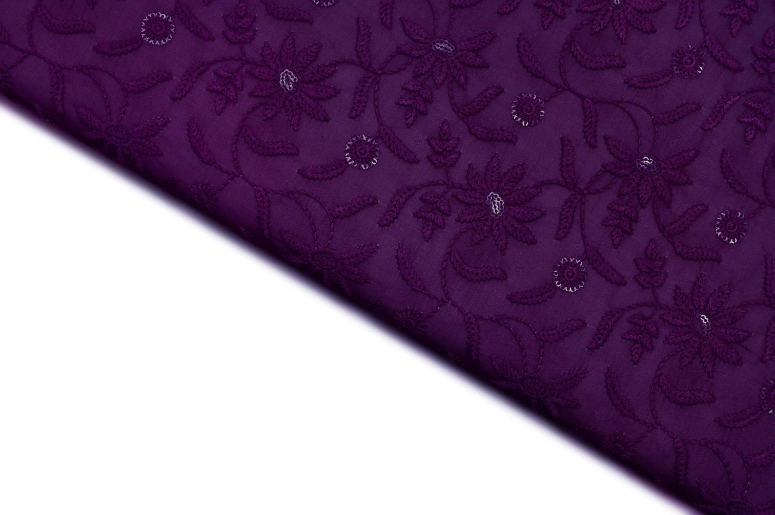 INDIGO VIOLET PURPLE  COLOR WISCOSS GEORGET EMBOSS THREAD & SEQUANCE ALLOVER  EMBROIDERED WORK FABRIC  11481