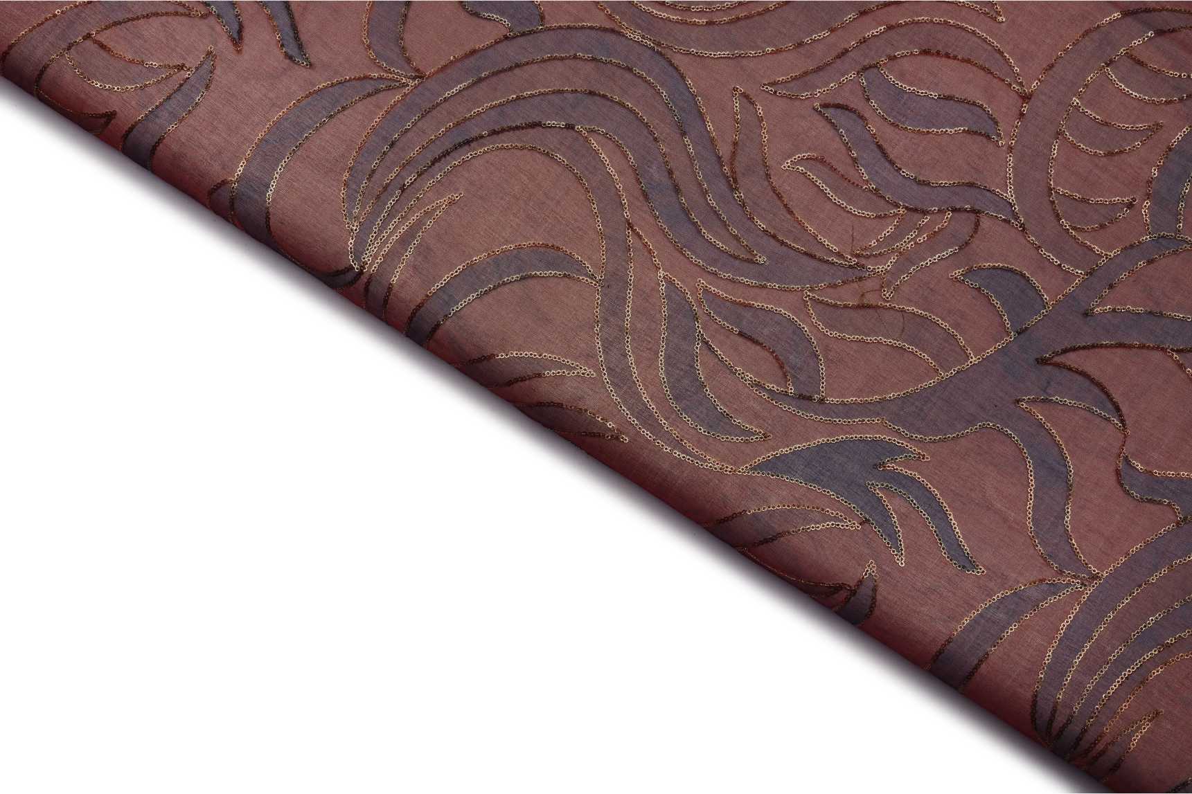 RUSTIC BROWN COLOR  WITH MAROON AND METALIC PAISLEY SEQUANCE PATTERN EMBROIDERED WORK FABRIC  11145