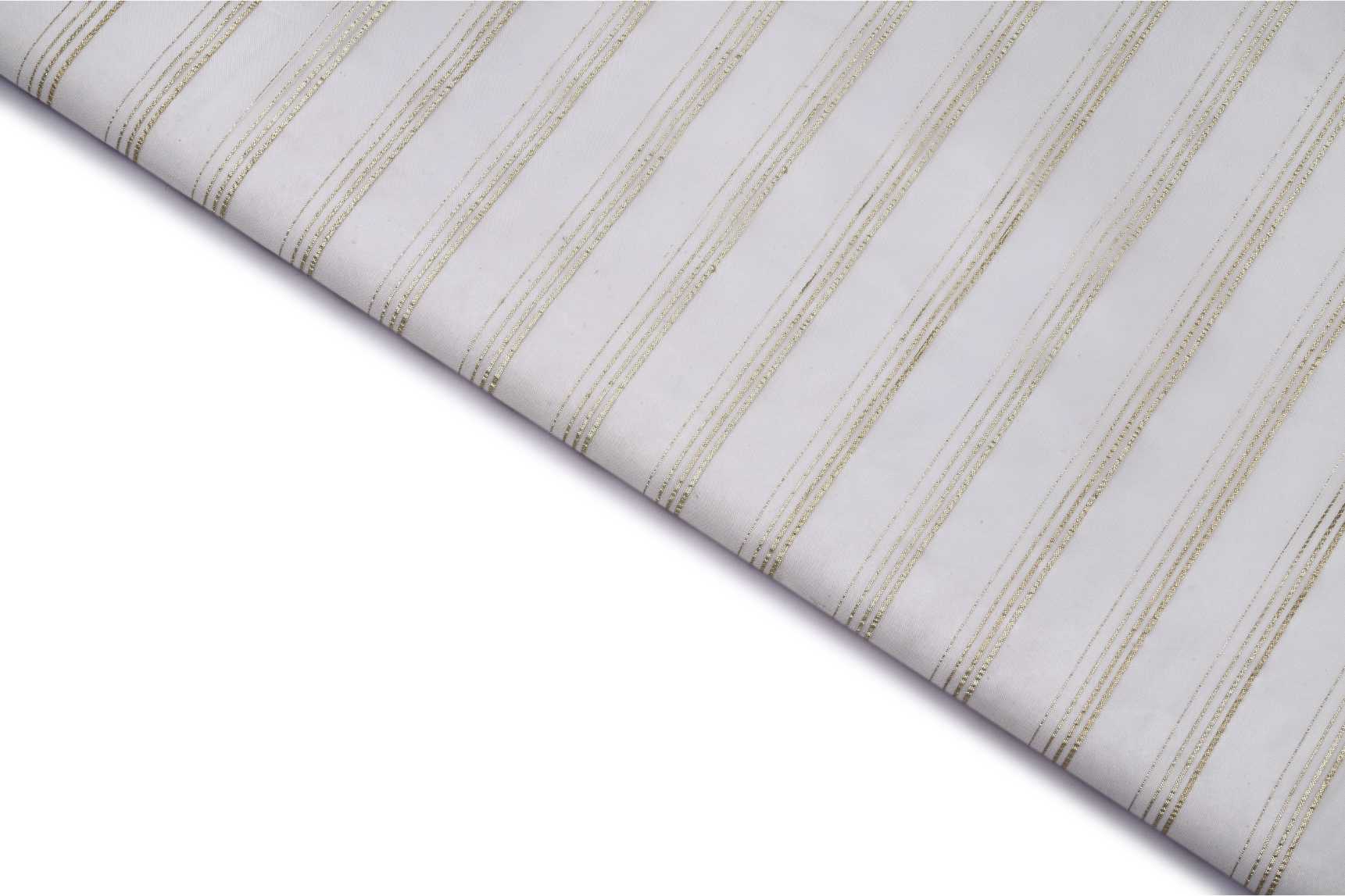 DIABLE  OFF WHITE COLOR WISCOSS ORGANZA GOLD STRIPES WEAVE PATTERN JAQARD FABRIC 11149